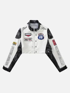 1984 Badge Short PU Leather Racing Jacket - 1631