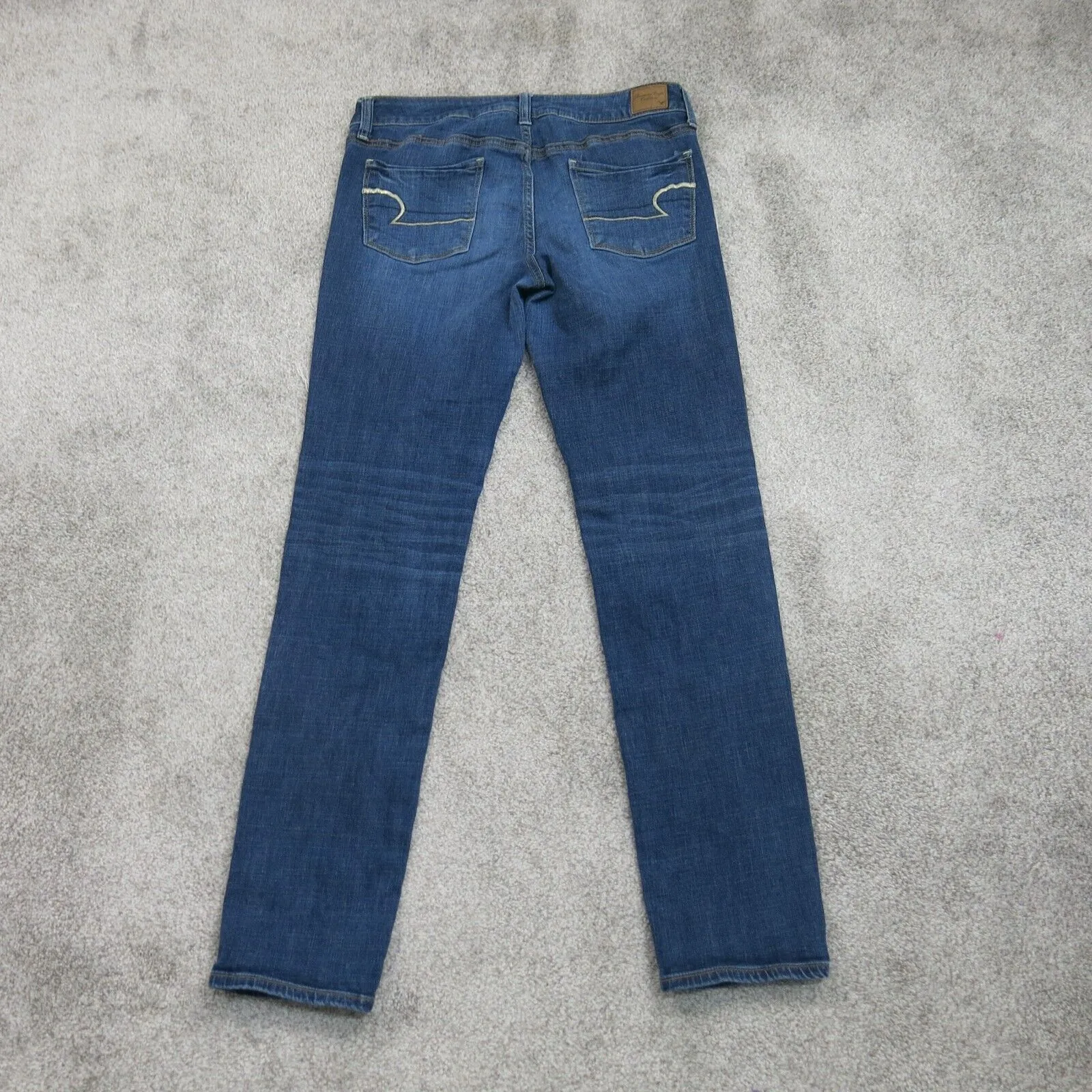 American Eagle Womens Slim Straight Jeans Mid Rise Stretch Distressed Blue SZ 10