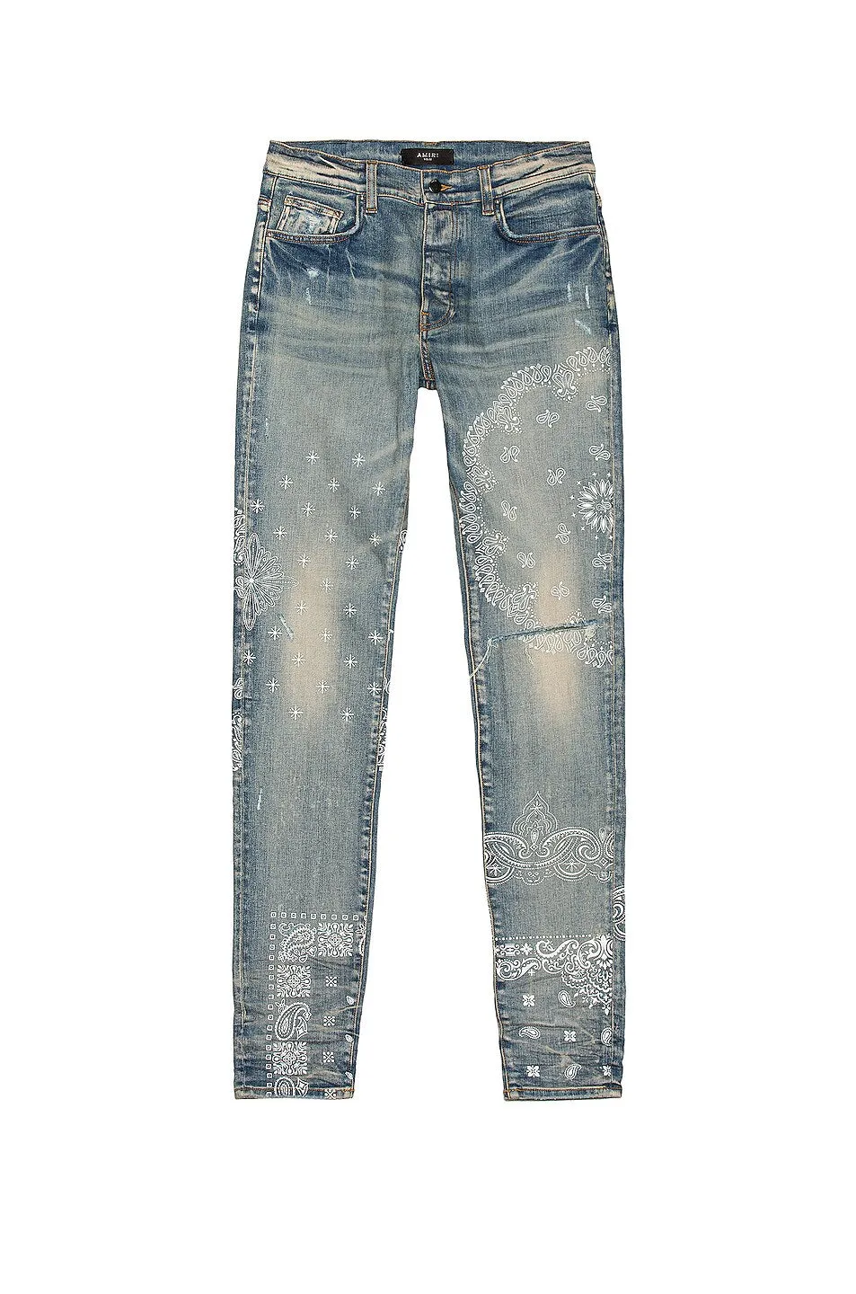 AMIRI DISTRESSED SCREEN PRINT BANDANA JEANS