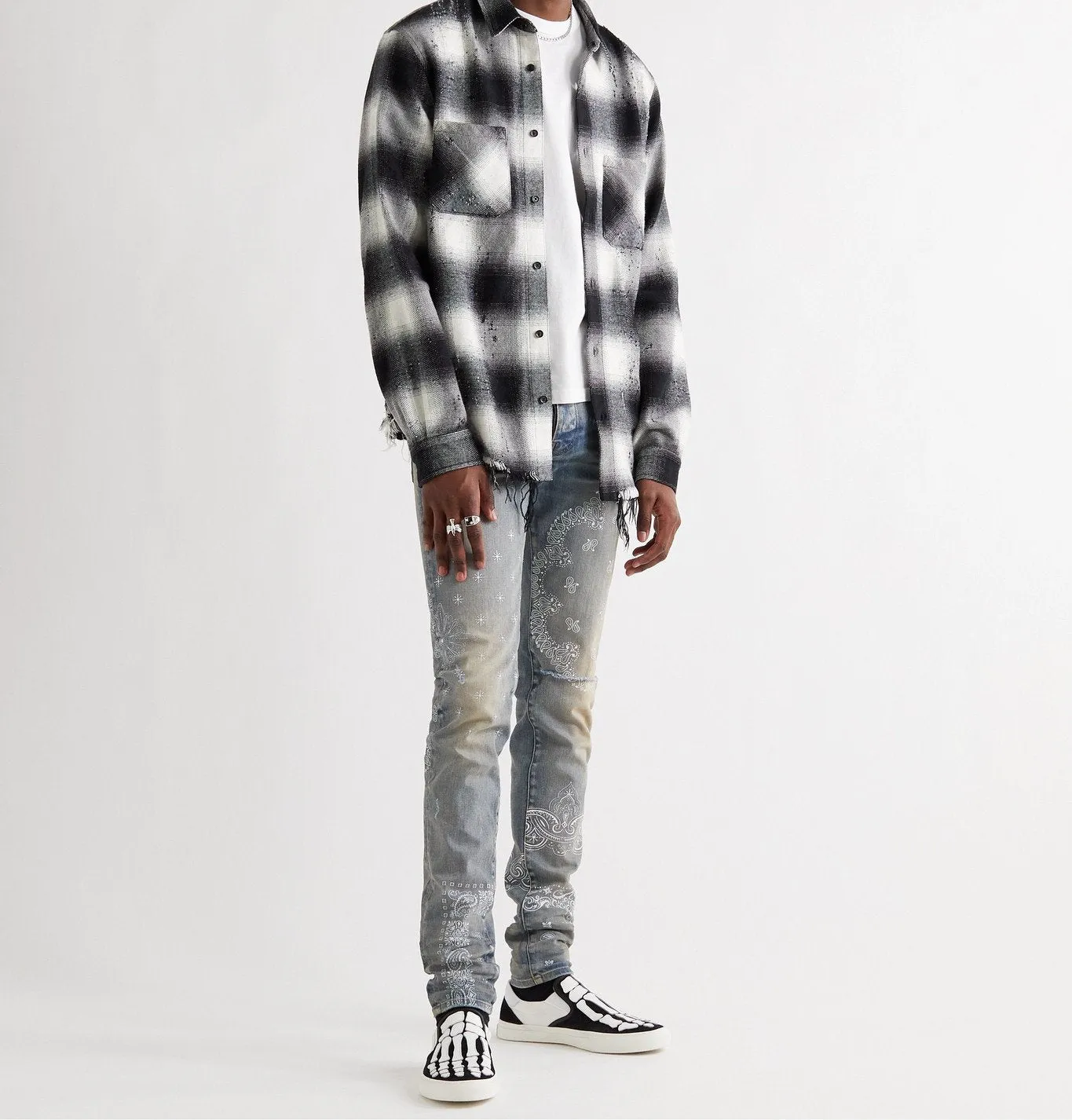 AMIRI DISTRESSED SCREEN PRINT BANDANA JEANS