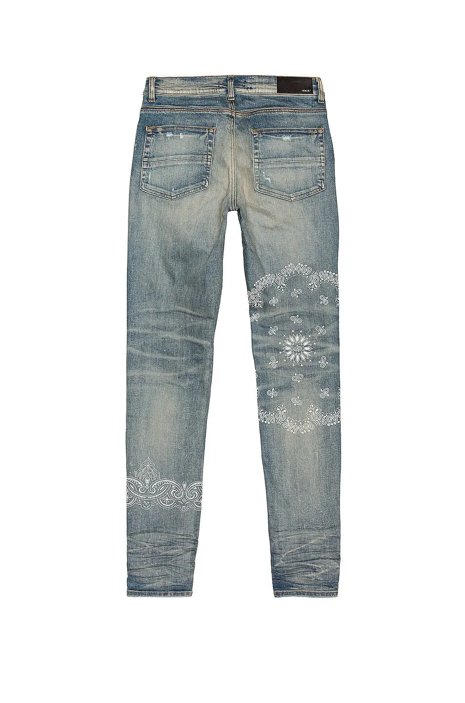 AMIRI DISTRESSED SCREEN PRINT BANDANA JEANS