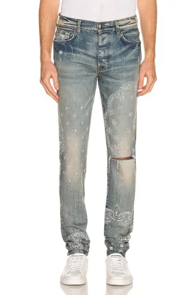 AMIRI DISTRESSED SCREEN PRINT BANDANA JEANS