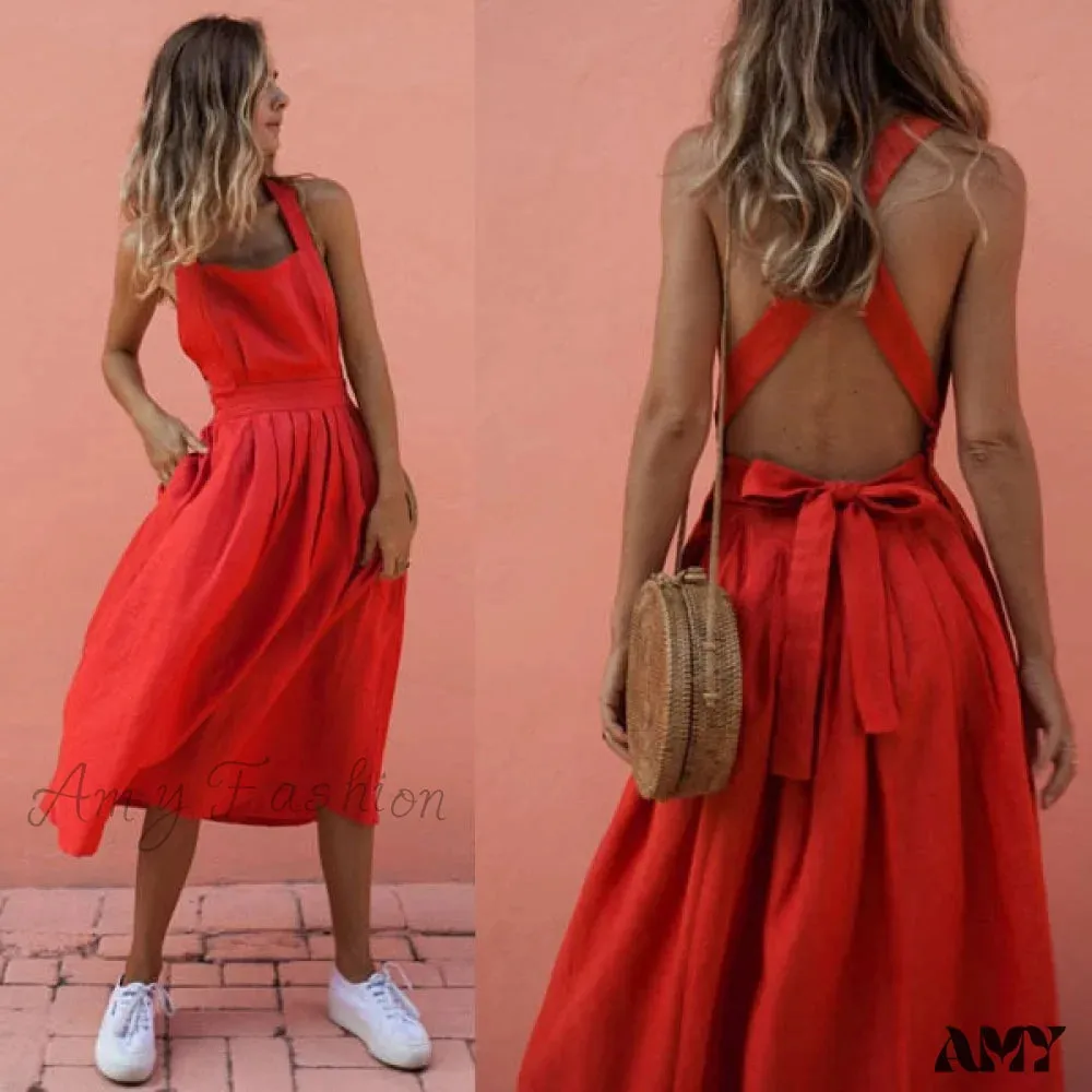 Amy Fashion - Sexy Bow-knot Backless Cross Drawstring Dresses