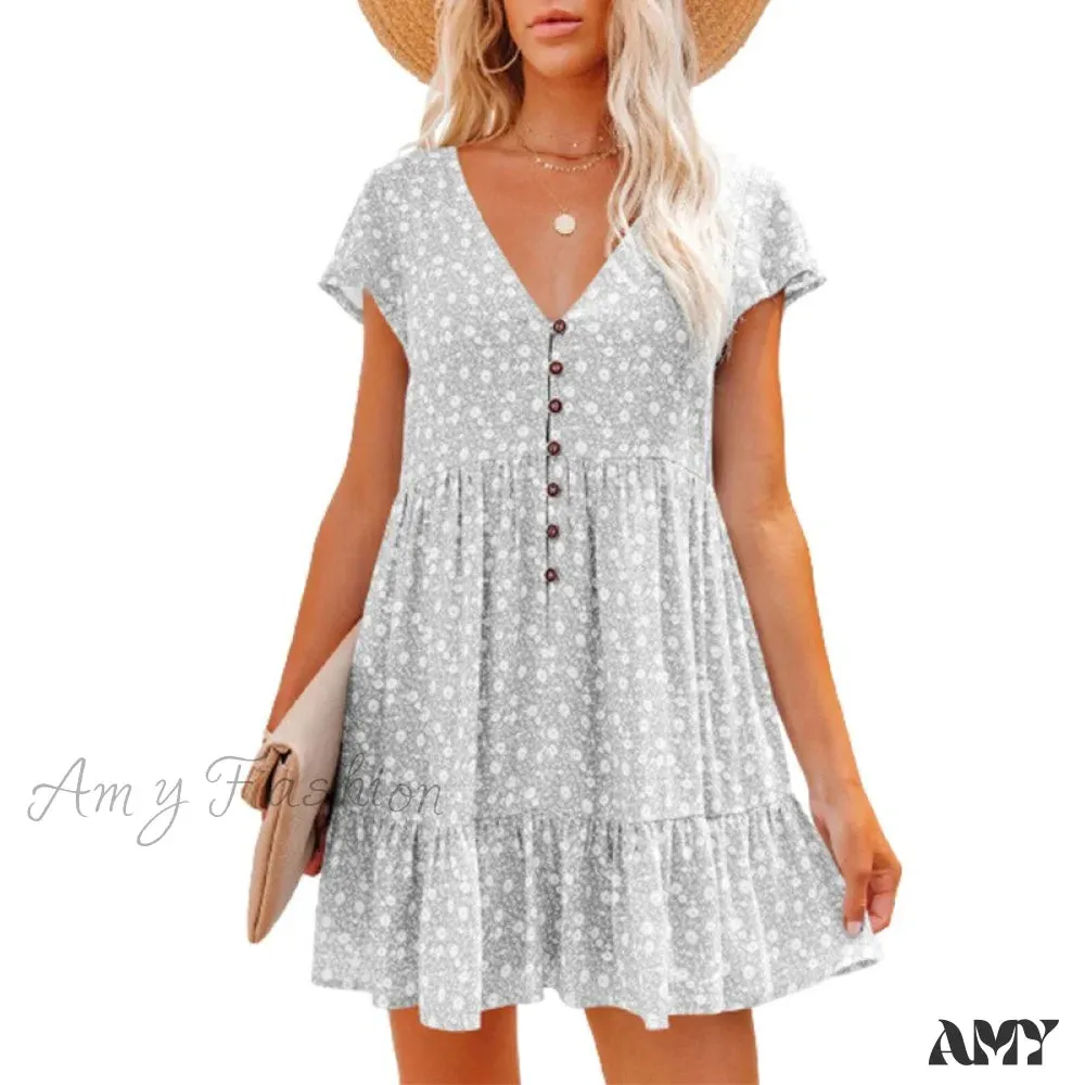 Amy Fashion - Sexy V-neck Floral Mini Beach Dresses