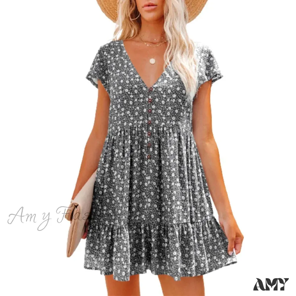 Amy Fashion - Sexy V-neck Floral Mini Beach Dresses