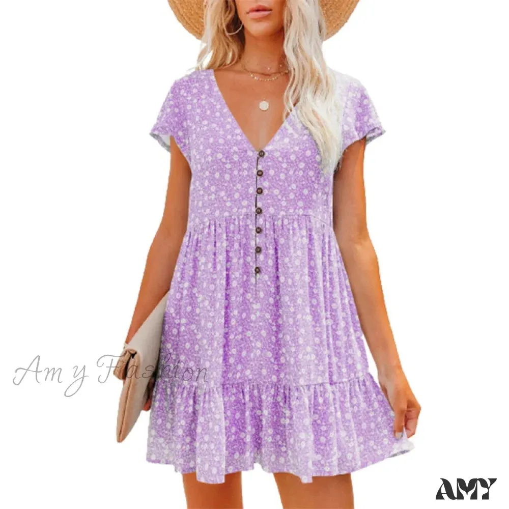 Amy Fashion - Sexy V-neck Floral Mini Beach Dresses