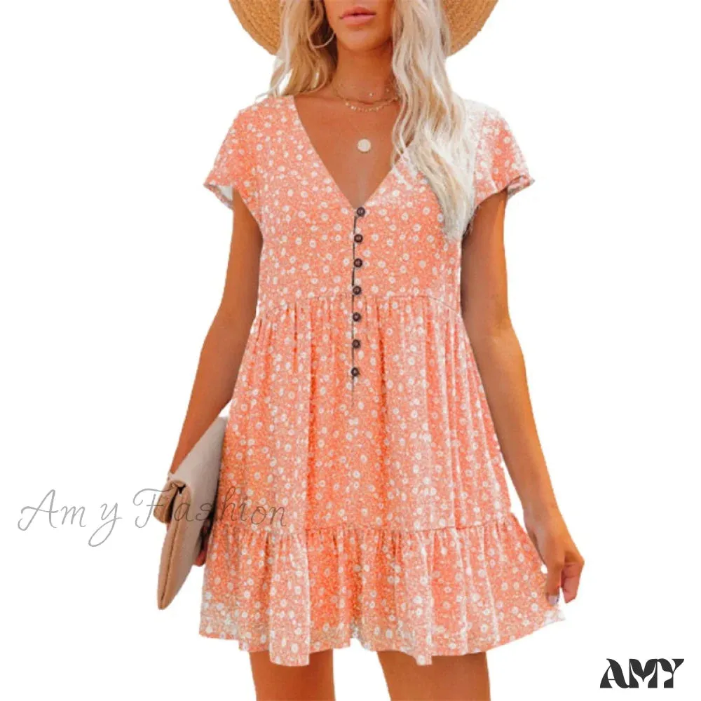 Amy Fashion - Sexy V-neck Floral Mini Beach Dresses