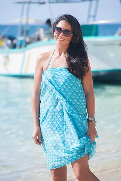 Aqua Shell Printed Cotton Sarong