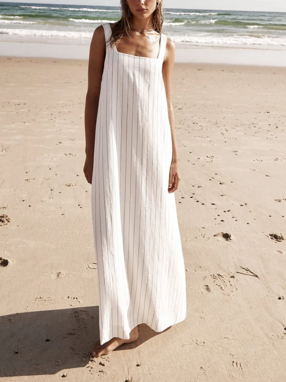 Azure-Stripes Beach Maxi Dress