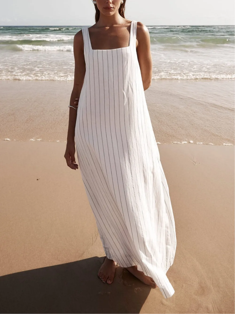 Azure-Stripes Beach Maxi Dress