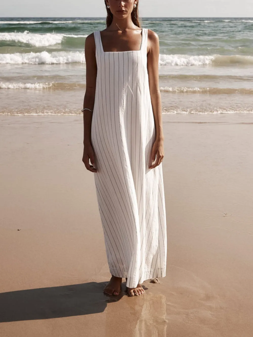 Azure-Stripes Beach Maxi Dress