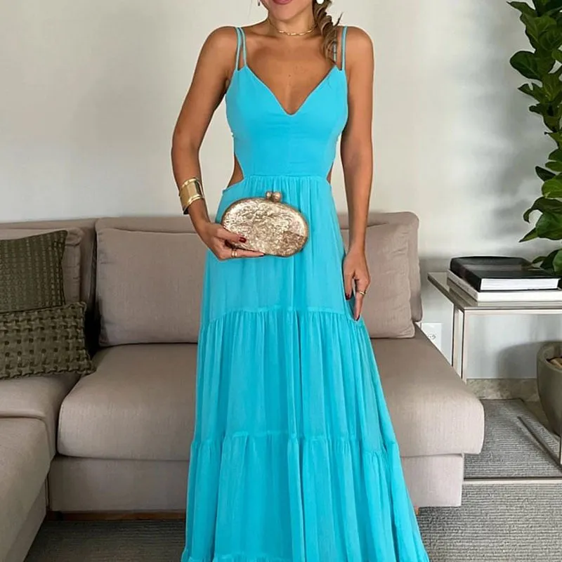 Back strap turquoise color dress