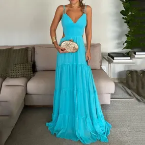 Back strap turquoise color dress