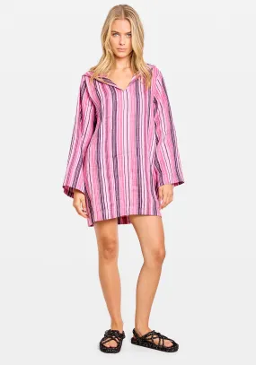 BEACH TUNIC RASPBERRY STRIPED LINEN