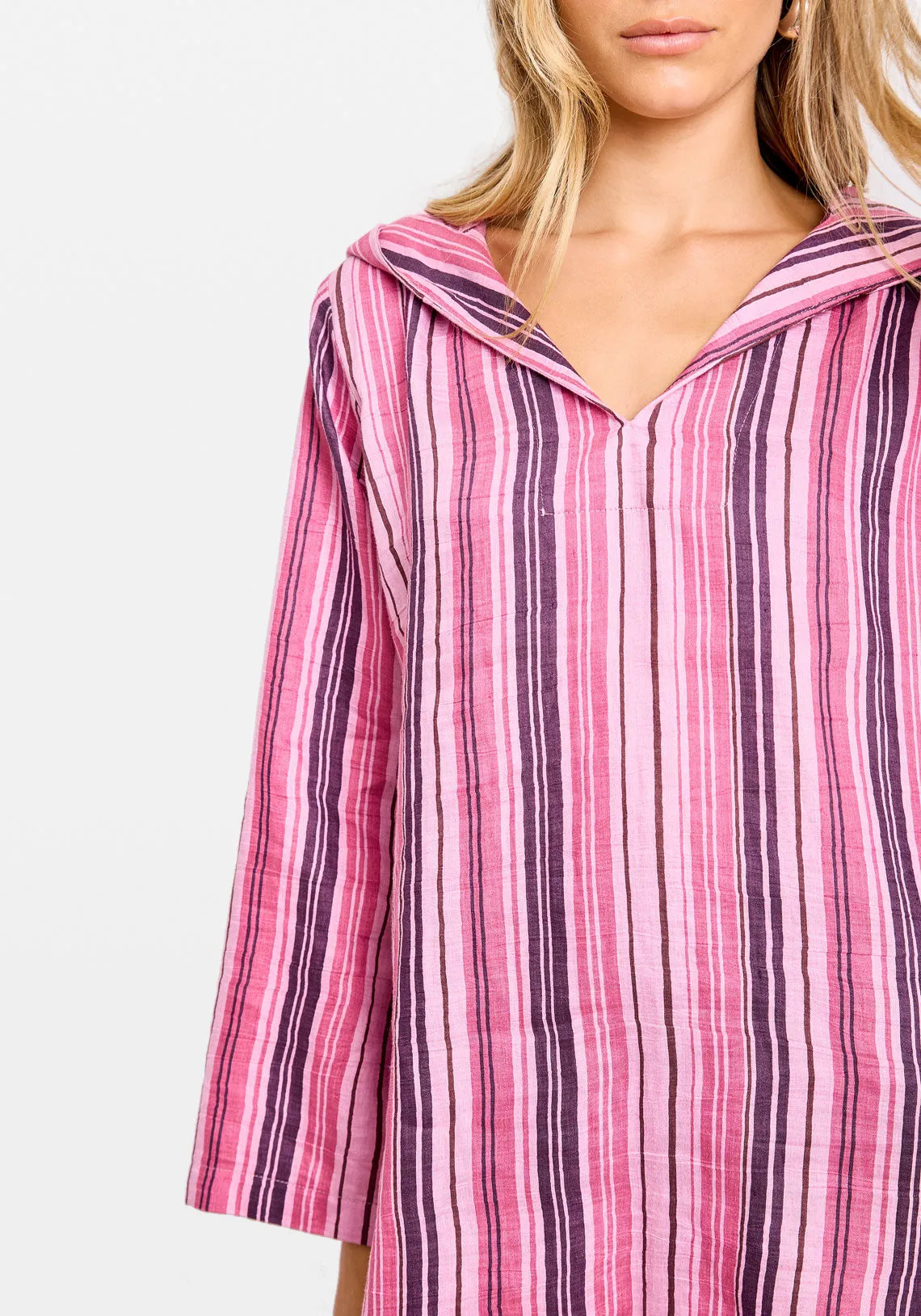 BEACH TUNIC RASPBERRY STRIPED LINEN