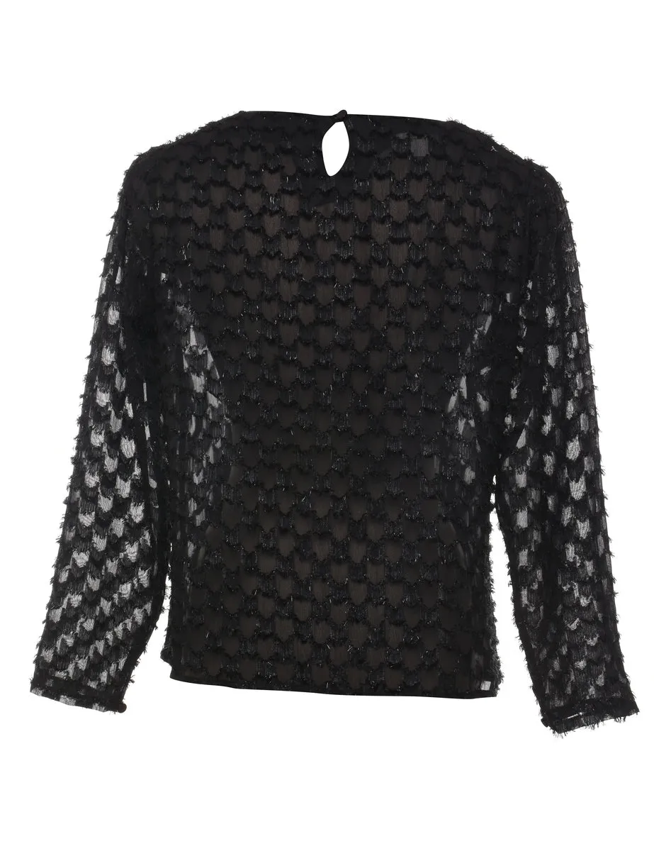 Black Patterned Evening Top - L