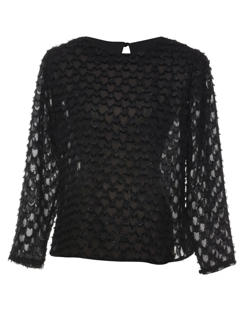 Black Patterned Evening Top - L