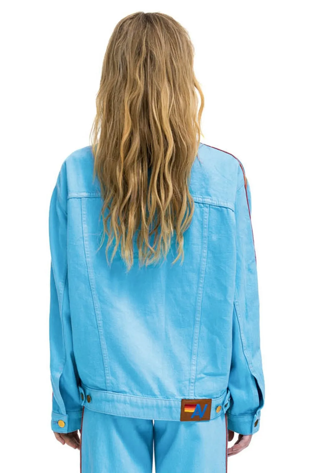 BOLT STRIPE OVERSIZED CONCERT DENIM JACKET - SKY