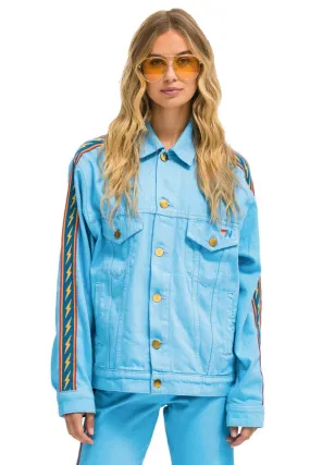 BOLT STRIPE OVERSIZED CONCERT DENIM JACKET - SKY