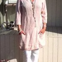 Bonavento Linen Dress in White Or Pink Made In Italy By Feathers Of Italy