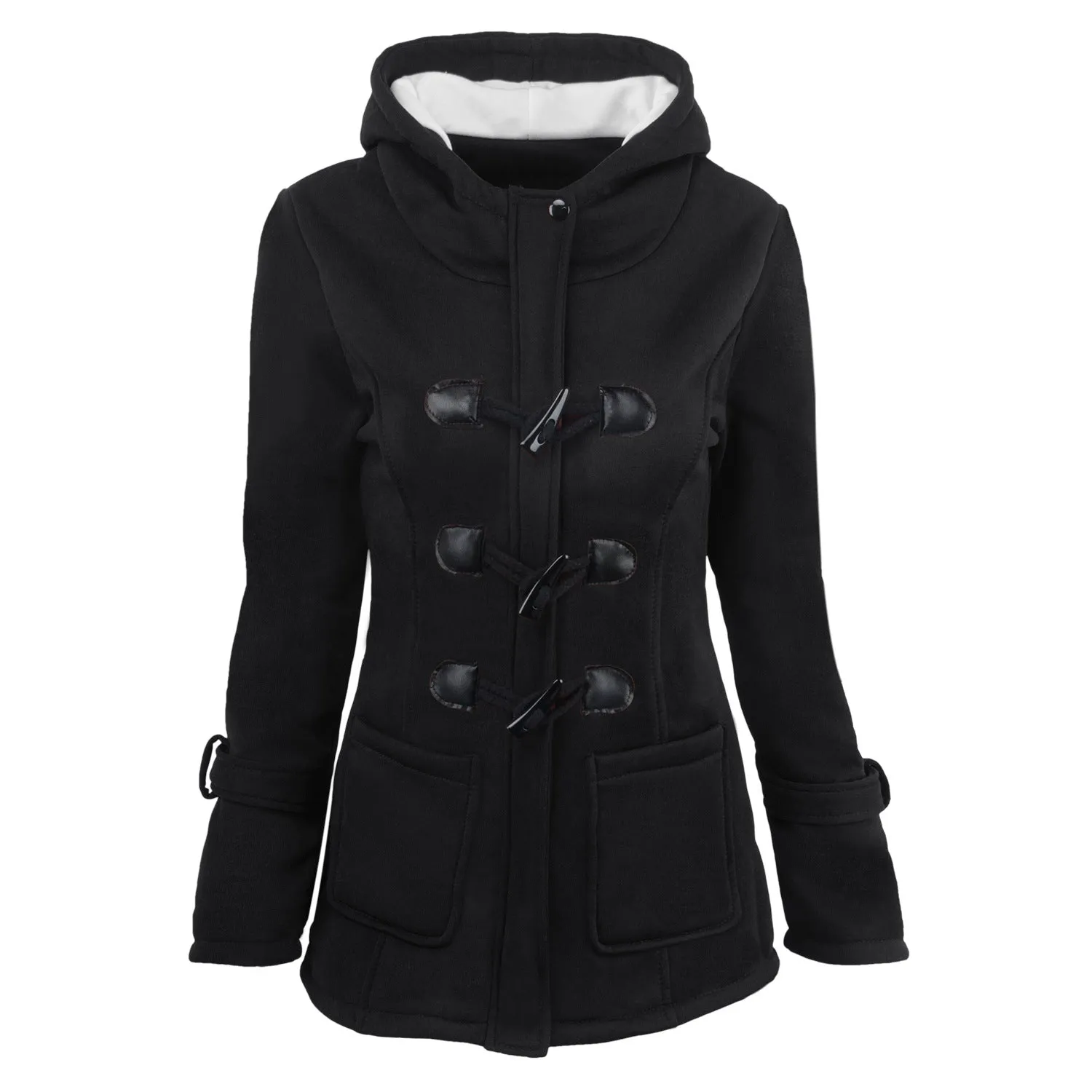 Button Pocket Long Warm Hooded Trench Coat