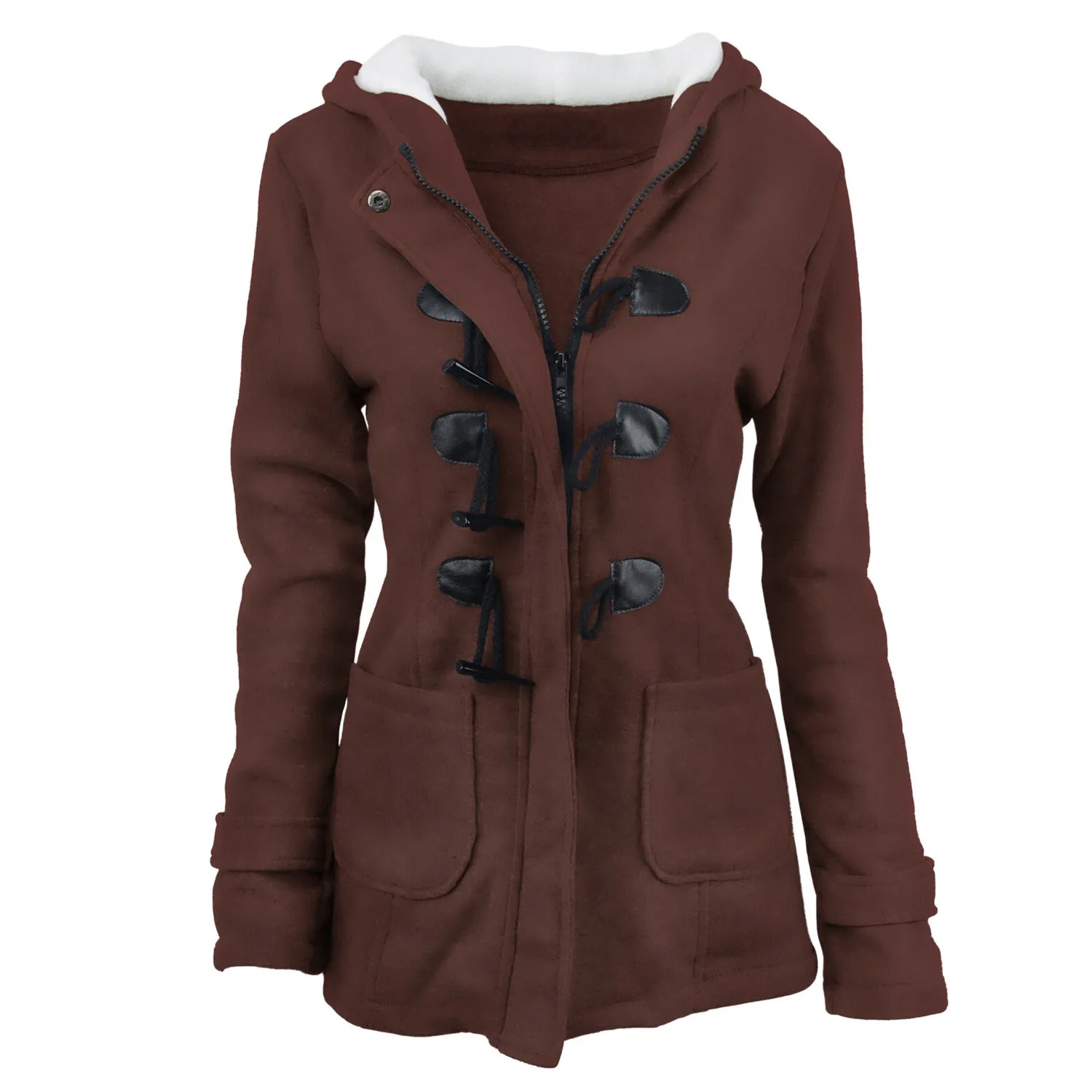 Button Pocket Long Warm Hooded Trench Coat