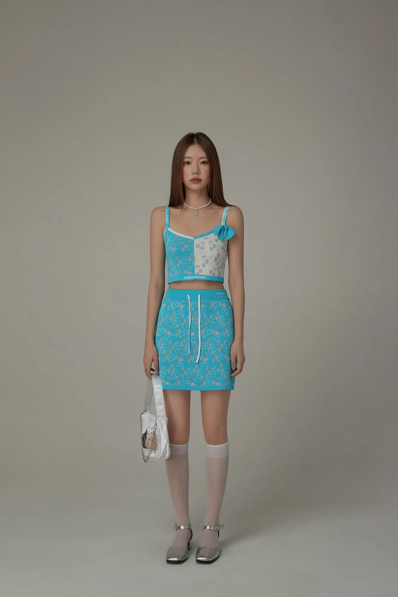 Chuu Babe Cherry Pattern Two Toned Sleeveless Crop Top