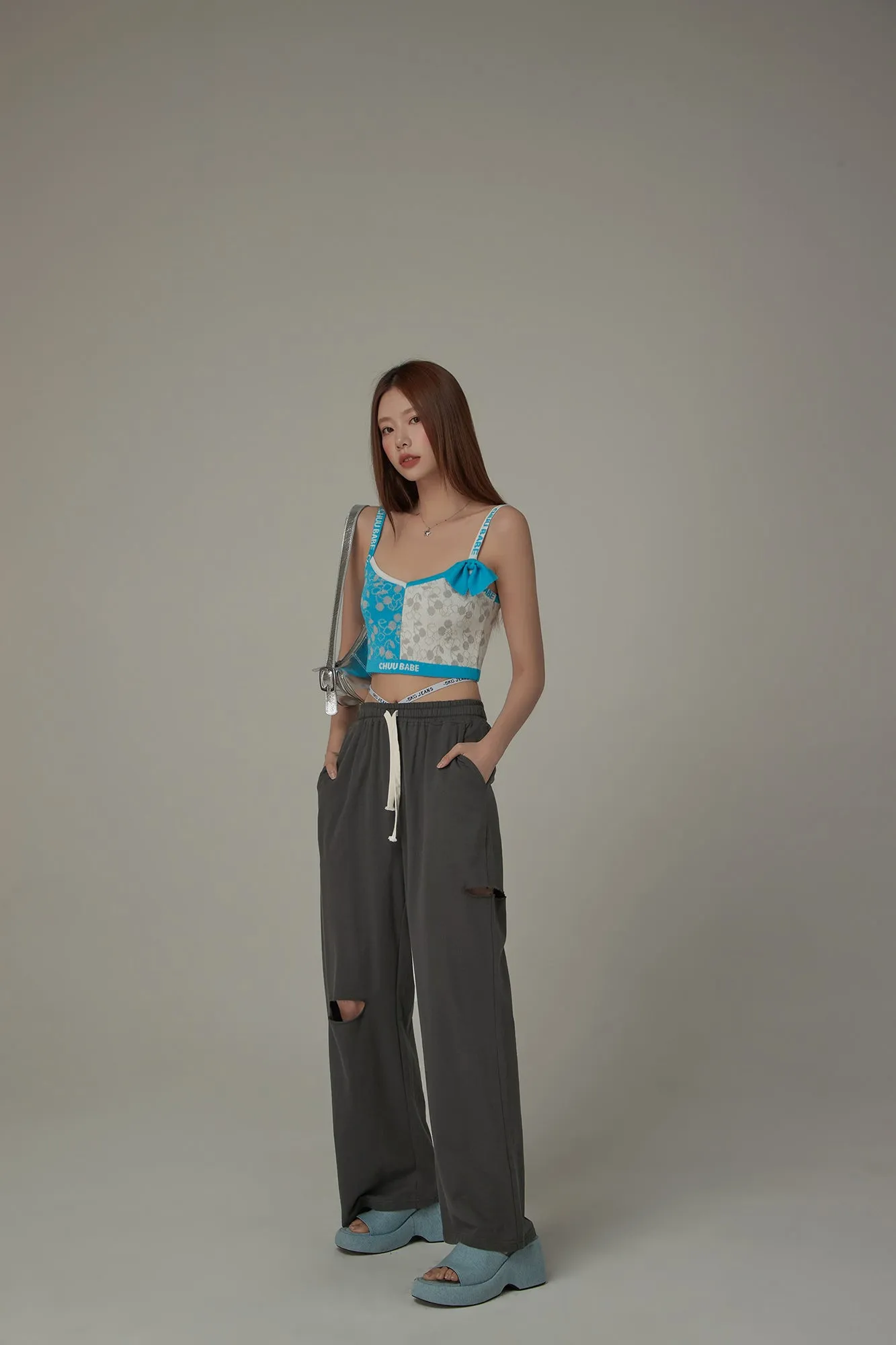 Chuu Babe Cherry Pattern Two Toned Sleeveless Crop Top