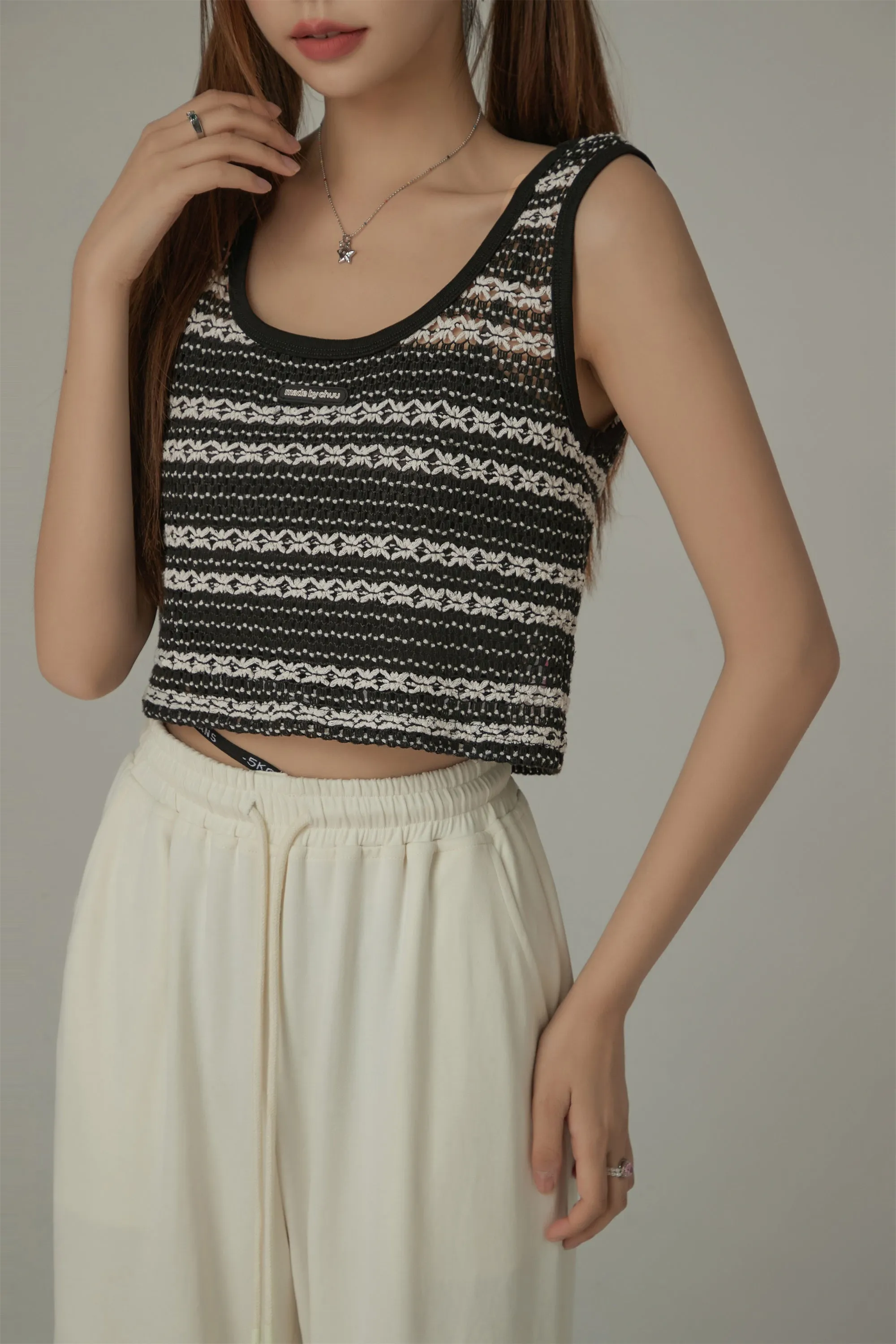 Crochet Mesh Colorblocked Crop Top