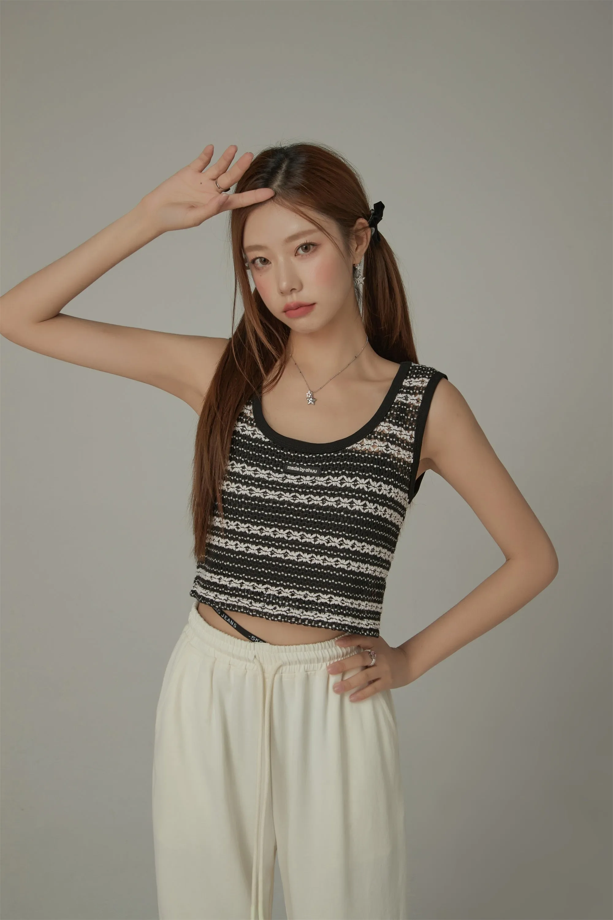 Crochet Mesh Colorblocked Crop Top