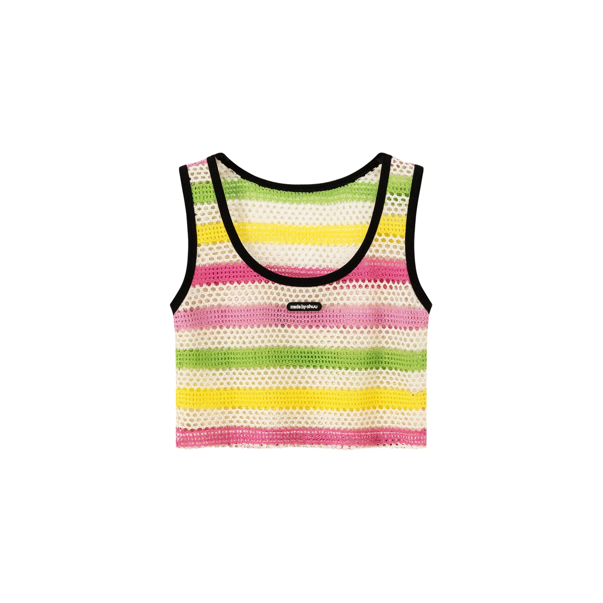 Crochet Mesh Colorblocked Crop Top