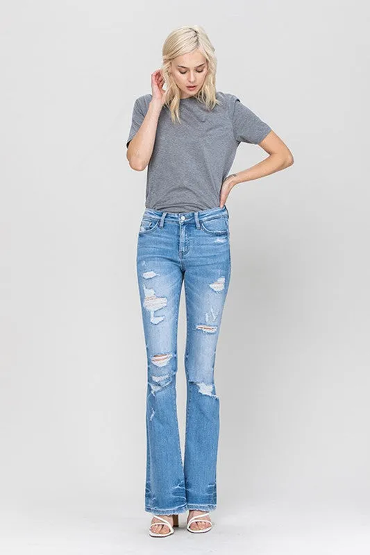 Distressed Mid Rise Flare Jeans by Flying Monkey