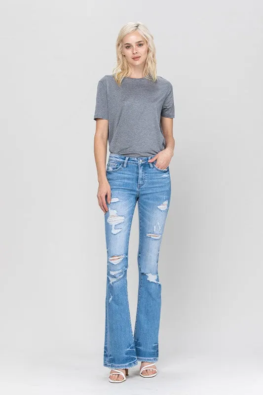 Distressed Mid Rise Flare Jeans by Flying Monkey