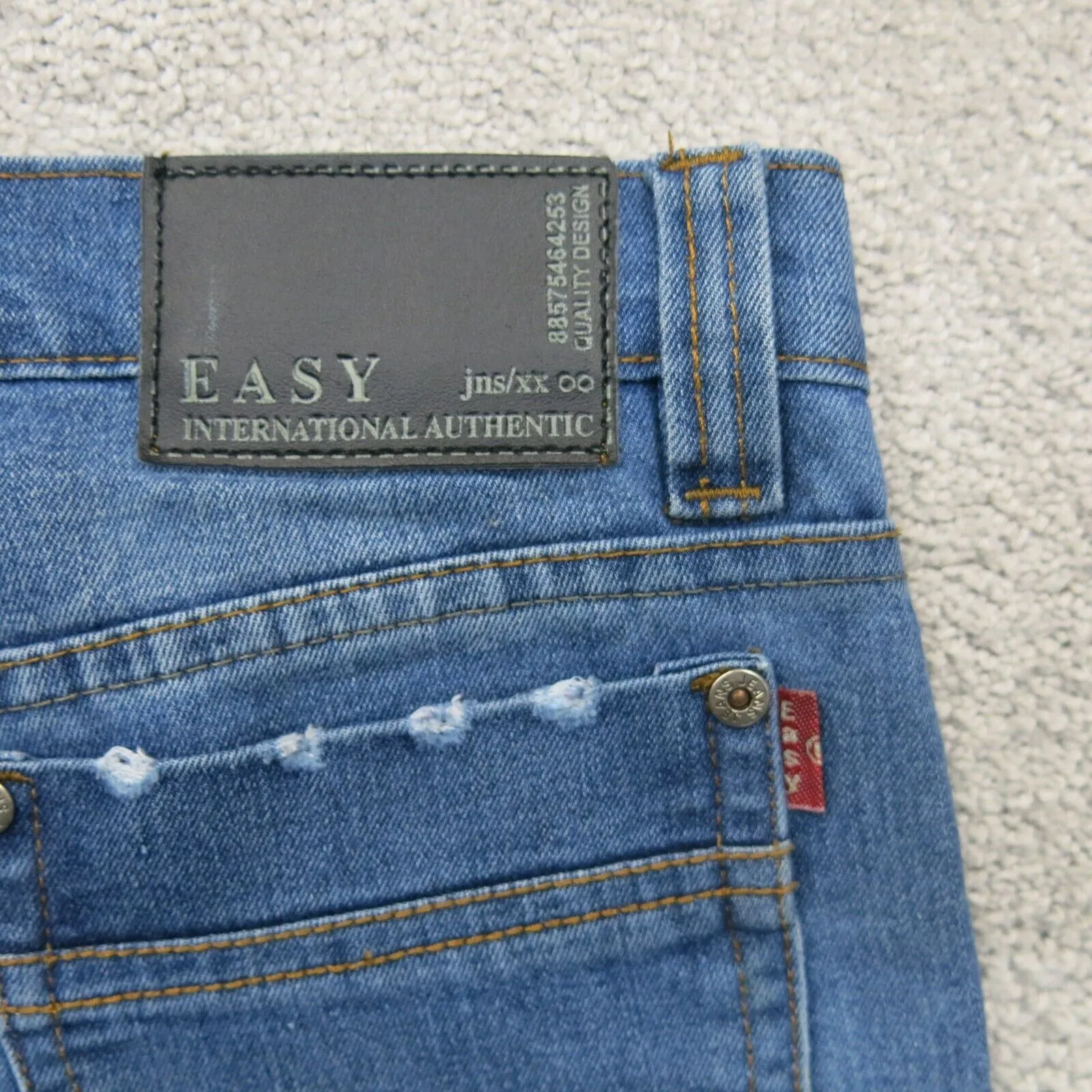 Easy & Jeans Womens Straight Leg Denim Jeans Low Rise Distressed Blue Size 31