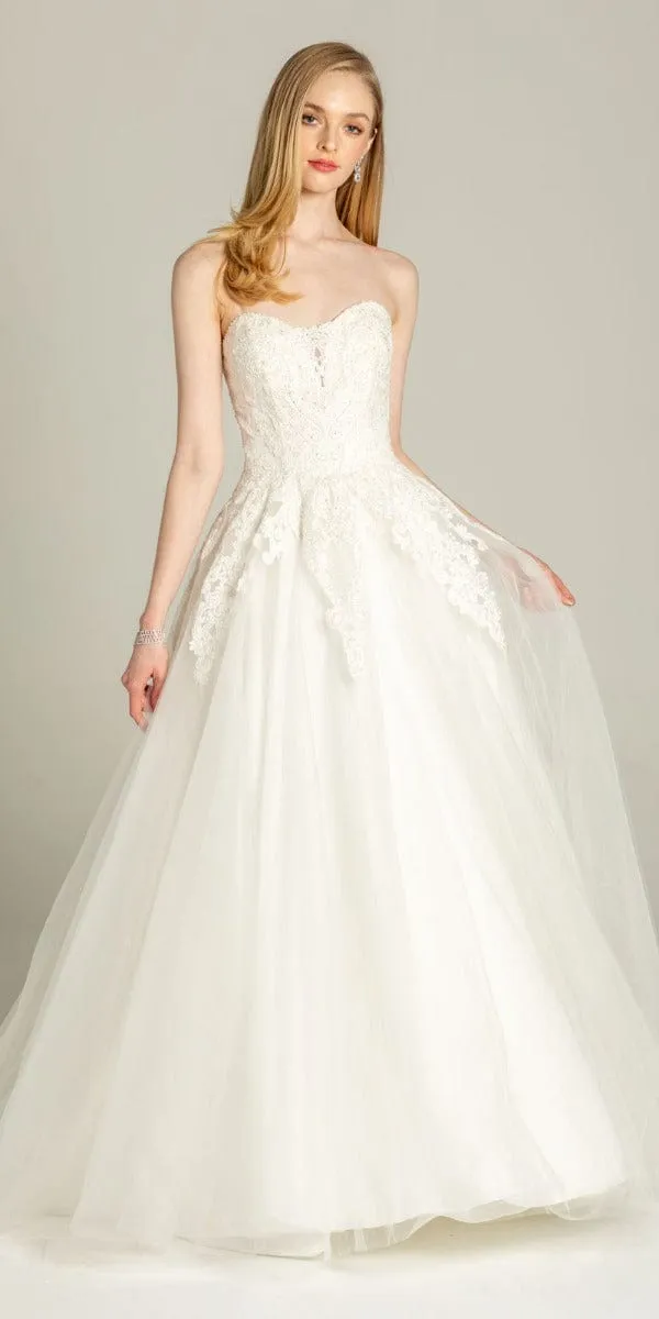 Embellished Embroidered Strapless Tulle Ballgown