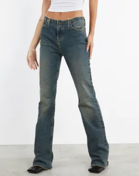 Frayed Low Rise Jeans in Brown and Blue Acid