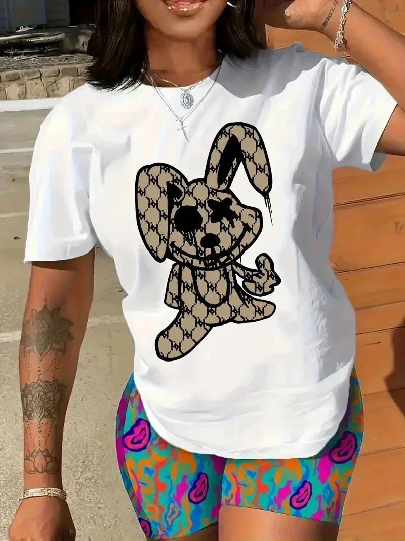 Funny Rabbit Print T-Shirt Neck Short Sleeve T-Shirt