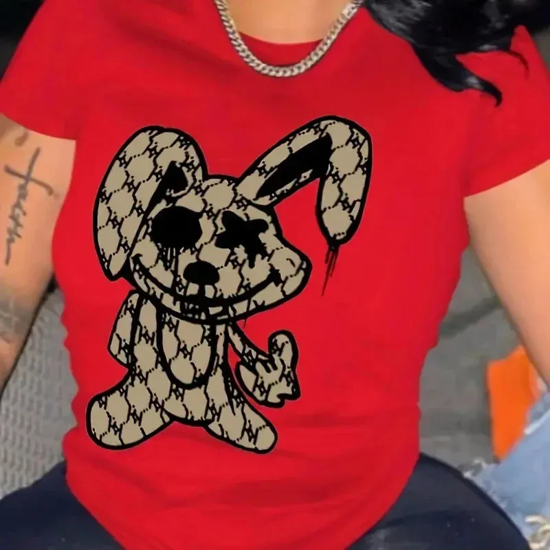 Funny Rabbit Print T-Shirt Neck Short Sleeve T-Shirt