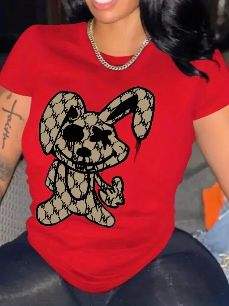 Funny Rabbit Print T-Shirt Neck Short Sleeve T-Shirt