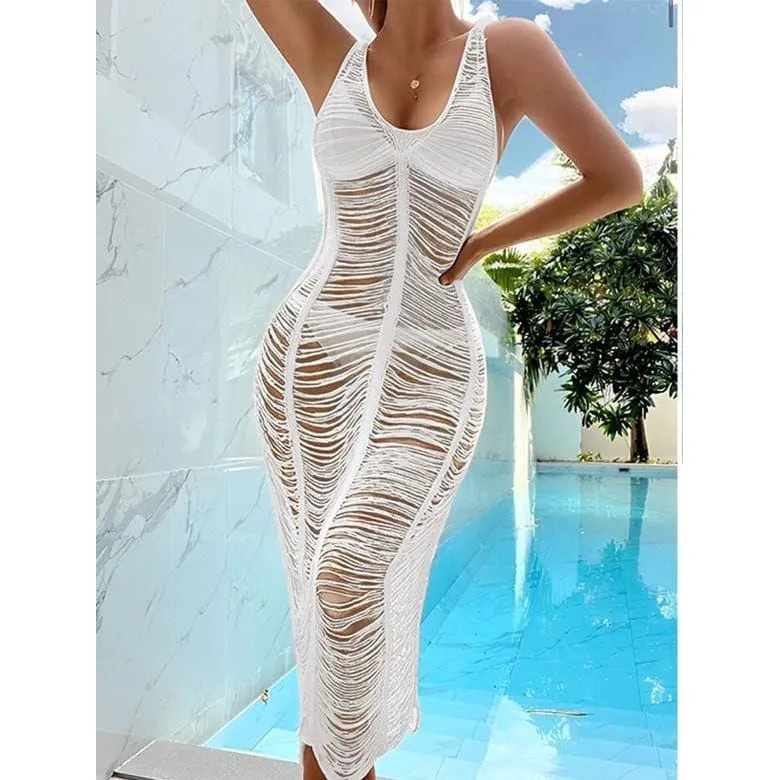 Halter See Through Bodycon Summer Beach Cover Up Swimwear Dresses