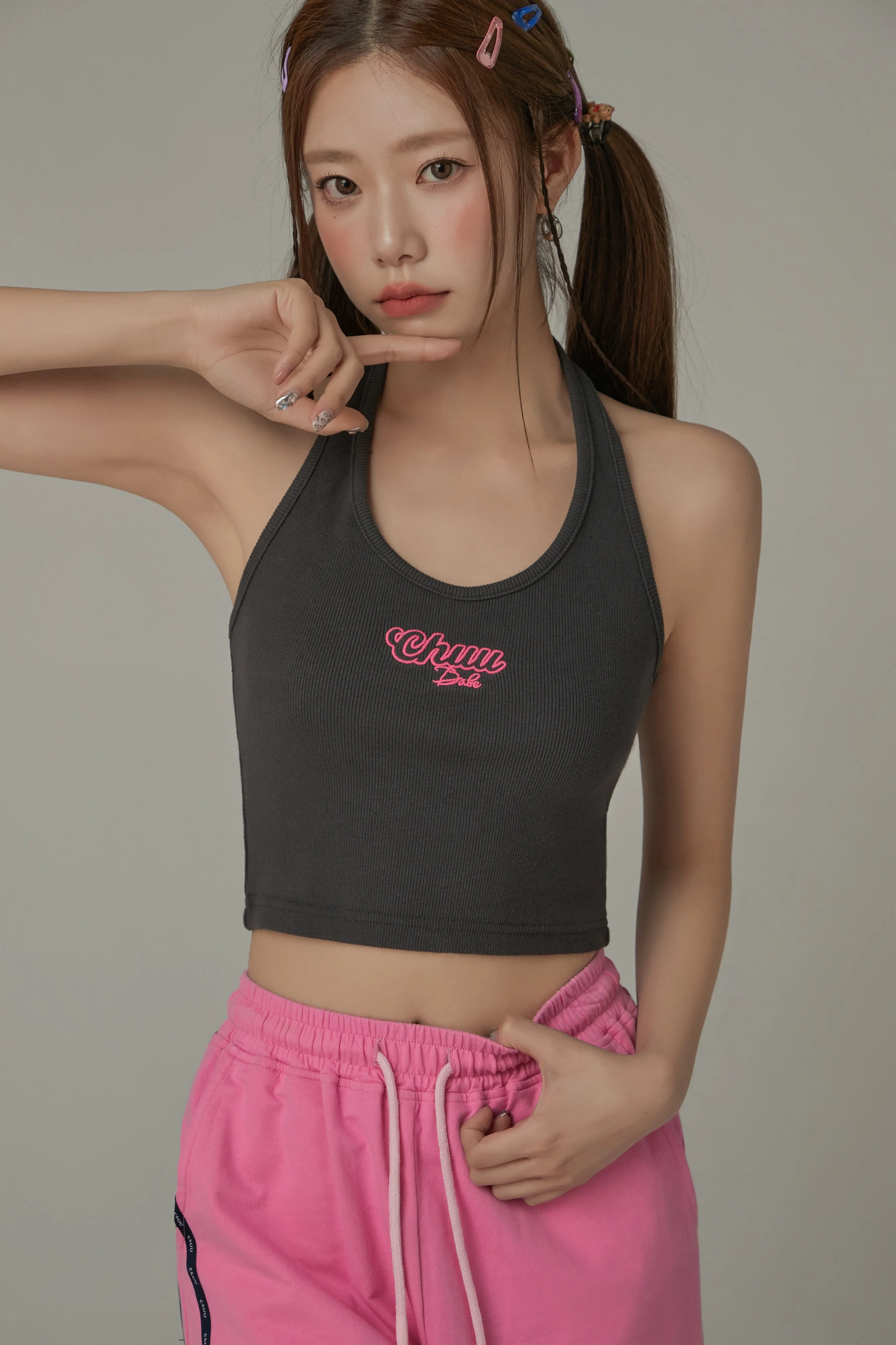 Halter Sleeveless Chuu Logo Crop Top