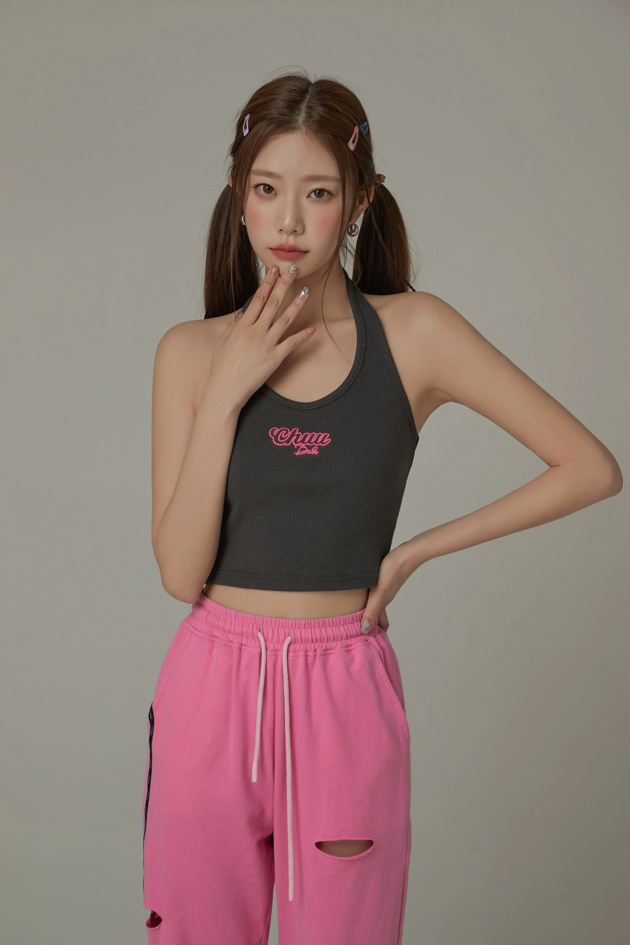 Halter Sleeveless Chuu Logo Crop Top