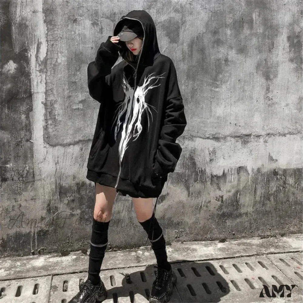 Harajuku Cartoon Gothic Vintage Kawaii Plus Size Zipper  Hoodie