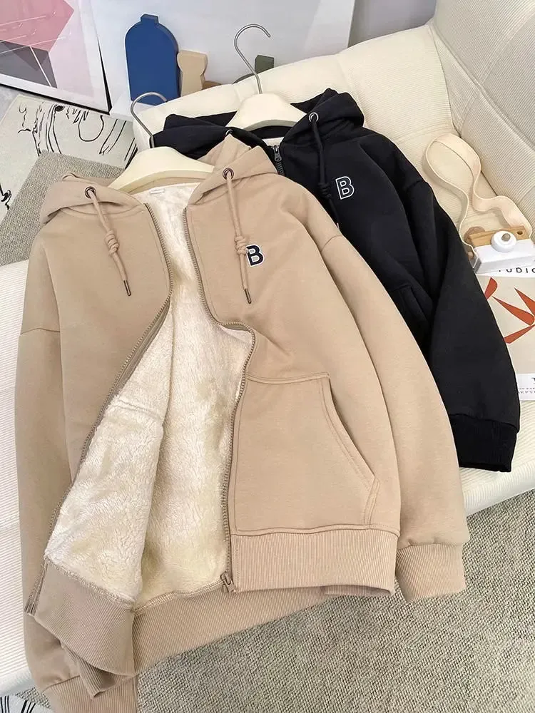 High Quality Warm Plush Thickened Cashmere Hoodie