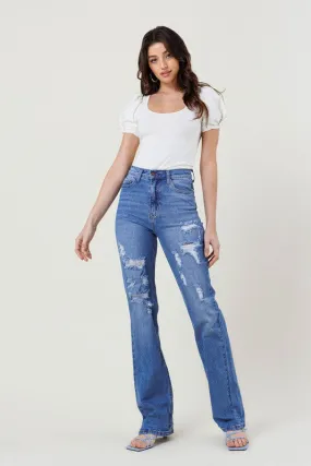 HIGH RISE DISTRESSED STRAIGHT LEG