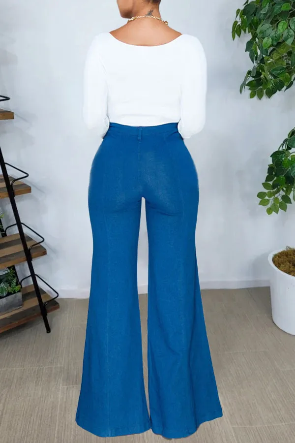 High Waist Seam Detail Flared Jeans