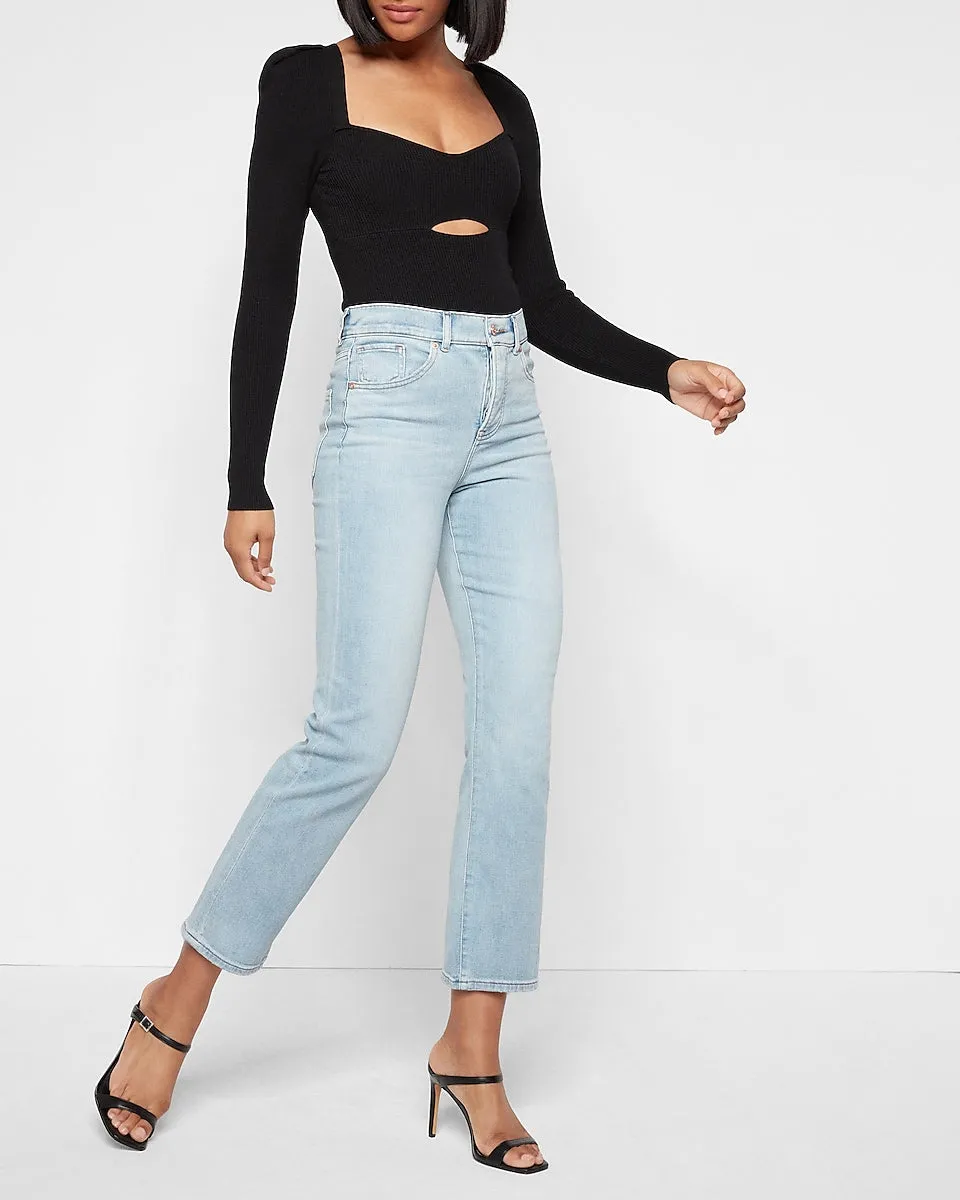 High Waisted Light Wash Straight Ankle Jeans in Medium Wash