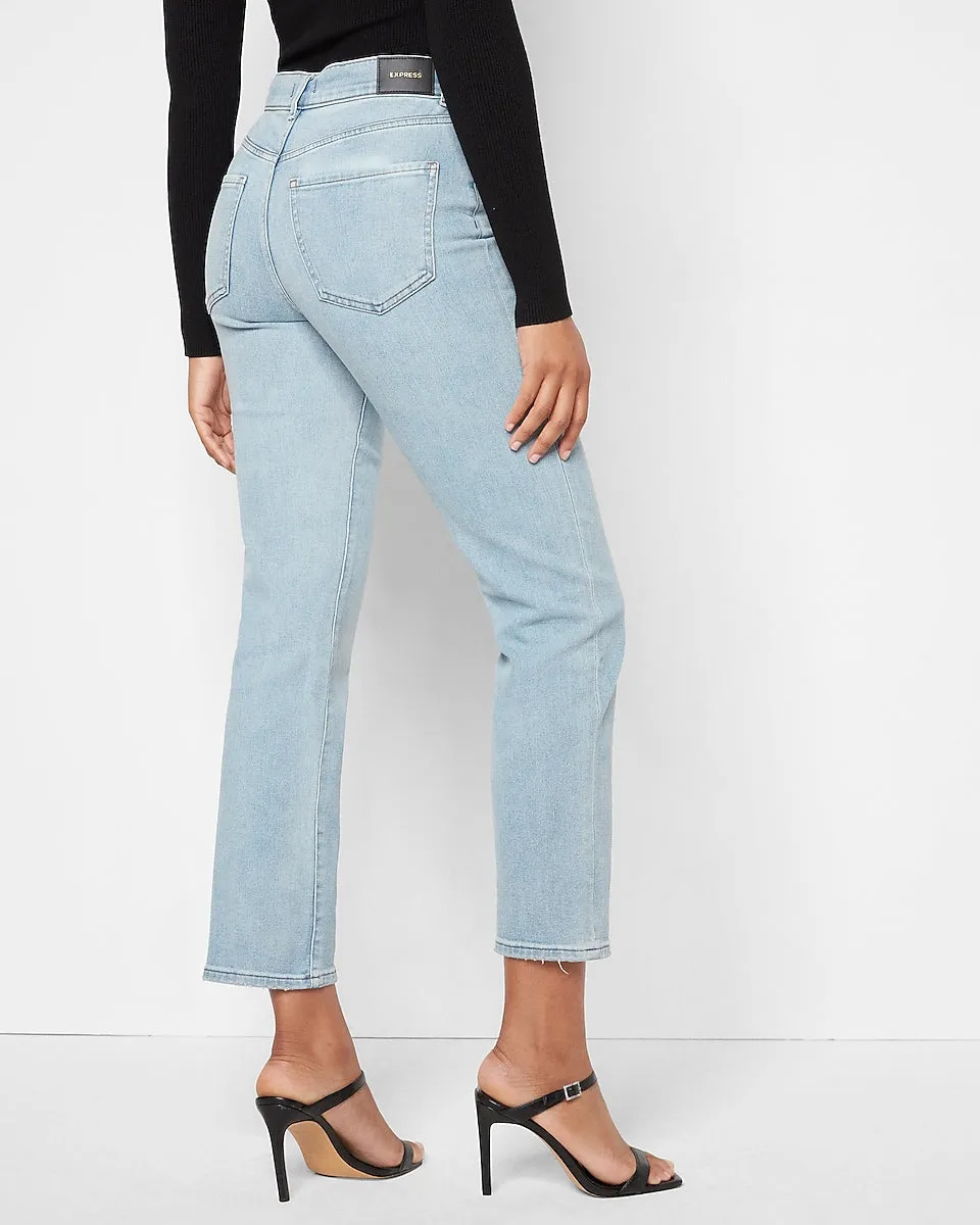 High Waisted Light Wash Straight Ankle Jeans in Medium Wash