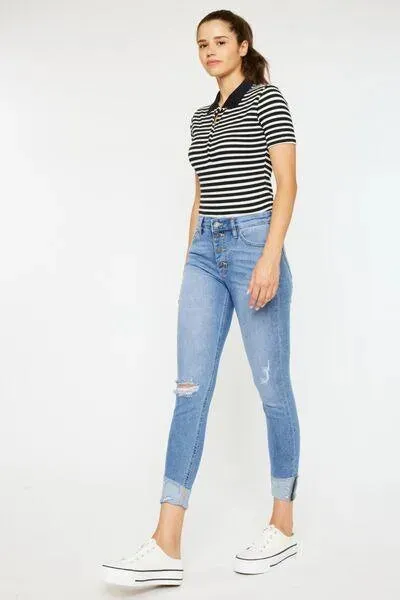 Kancan Distressed Cat's Whiskers Button Fly Jeans