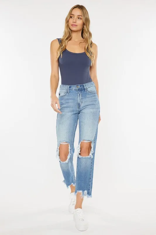 KanCan High Rise Distressed Mom Jean